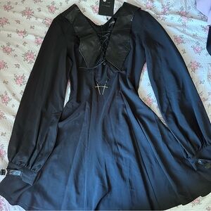 Dark in love goth leather bat wing collar mini dress M NWT